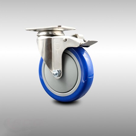Service Caster 5 Inch 316SS Blue Polyurethane Swivel Top Plate Caster with Total Lock Brake SCC-SS316TTL20S514-PPUB-BLUE